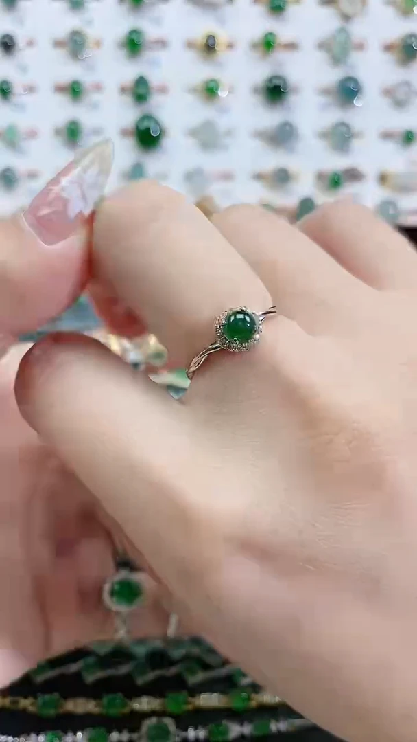银S925镶嵌戒指翡翠天然翡翠