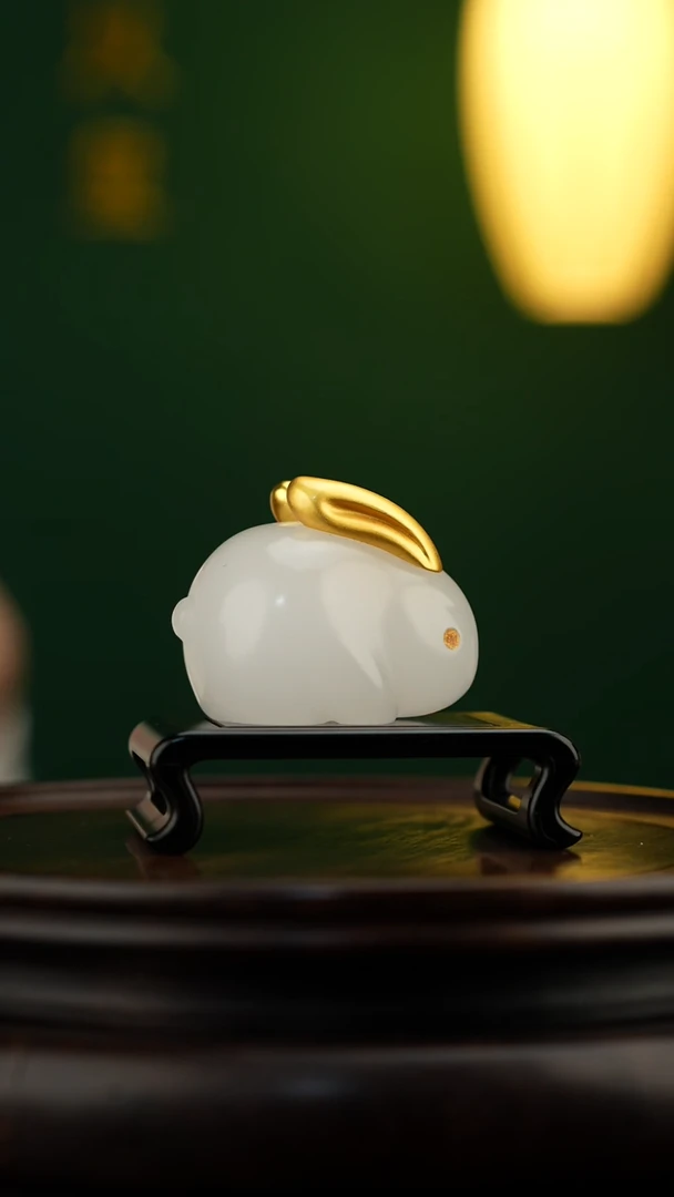 玉【玉兔呈祥】天然玉石摆件