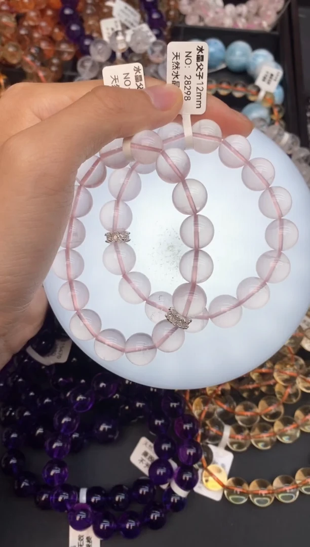 水晶手串未镶嵌3粉水晶12mm多样性发其一