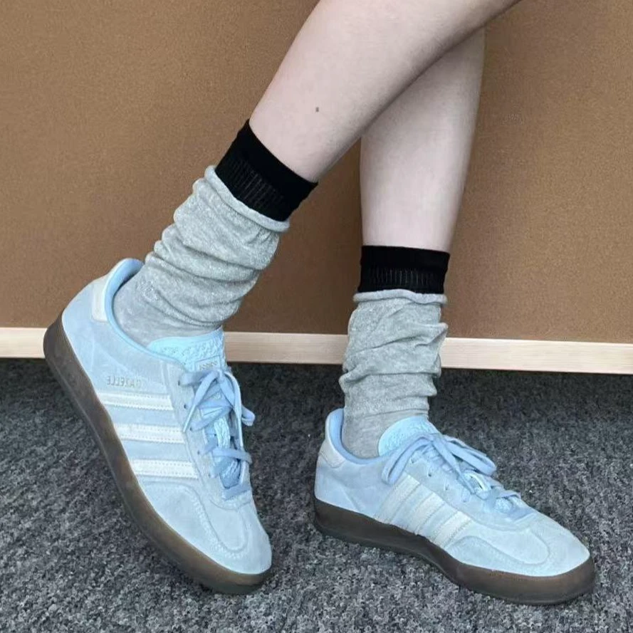 limiseven纯色拼接罗口坑条层次中筒袜