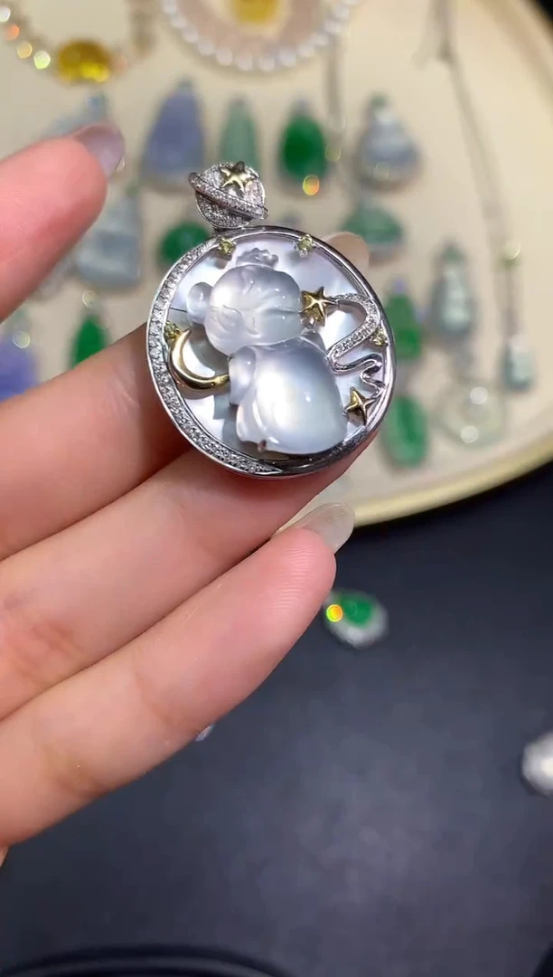 翡翠18K金镶嵌吊坠(不含链)吊坠A395|9800