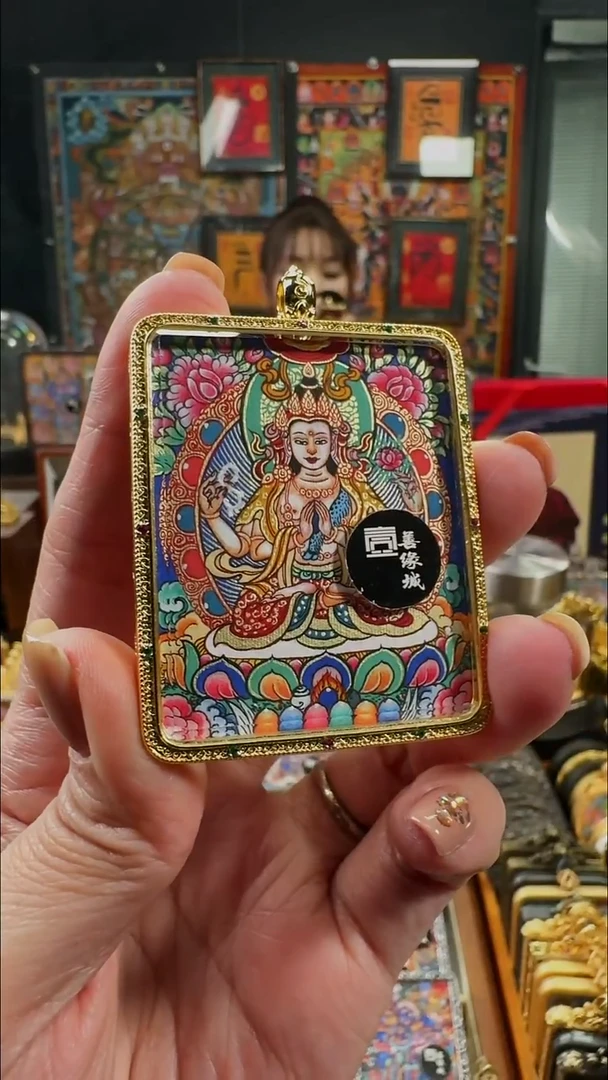 吊坠壹善缘城手绘唐卡四臂