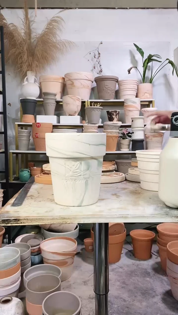 瑕疵无售后18*21绿白陶反比例 1盆无托