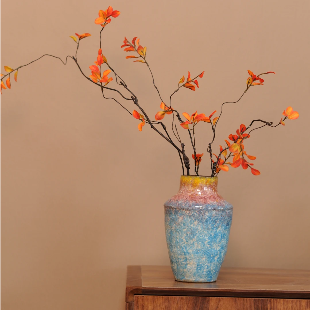 景德镇手绘艺术感花瓶（渐变色蓝橙高21cm 口7cm）