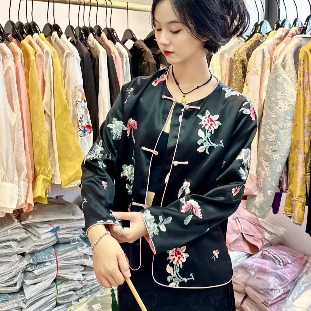 深圳南油女装新中式国风醋酸刺绣外套女---271