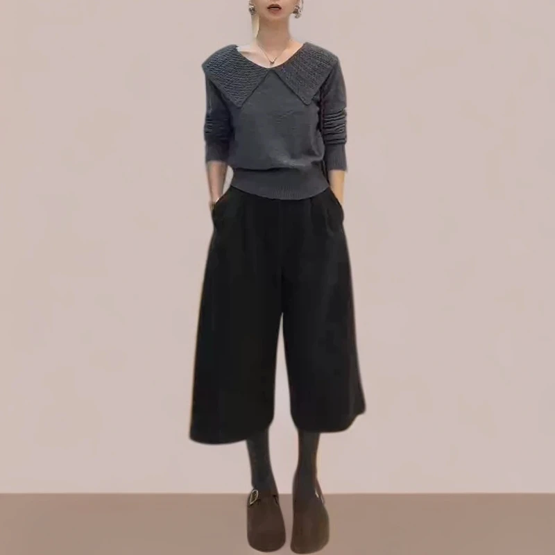 韩系气质轻熟风时尚针织衫女生2025秋季新款潮流洋气翻领长袖上衣