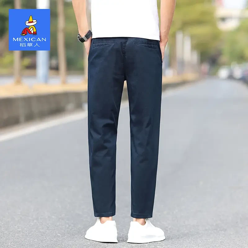 稻草人2026秋季九分男裤商务休闲裤男士纯色百搭棉质修身直筒裤子