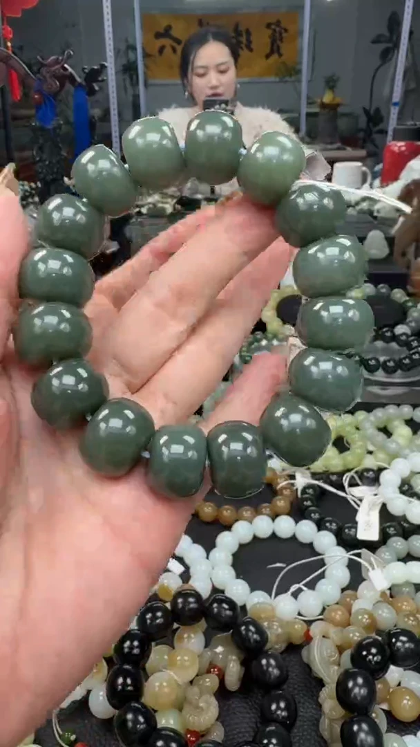 未镶嵌手串和田玉新疆且末蓝算盘珠卡18