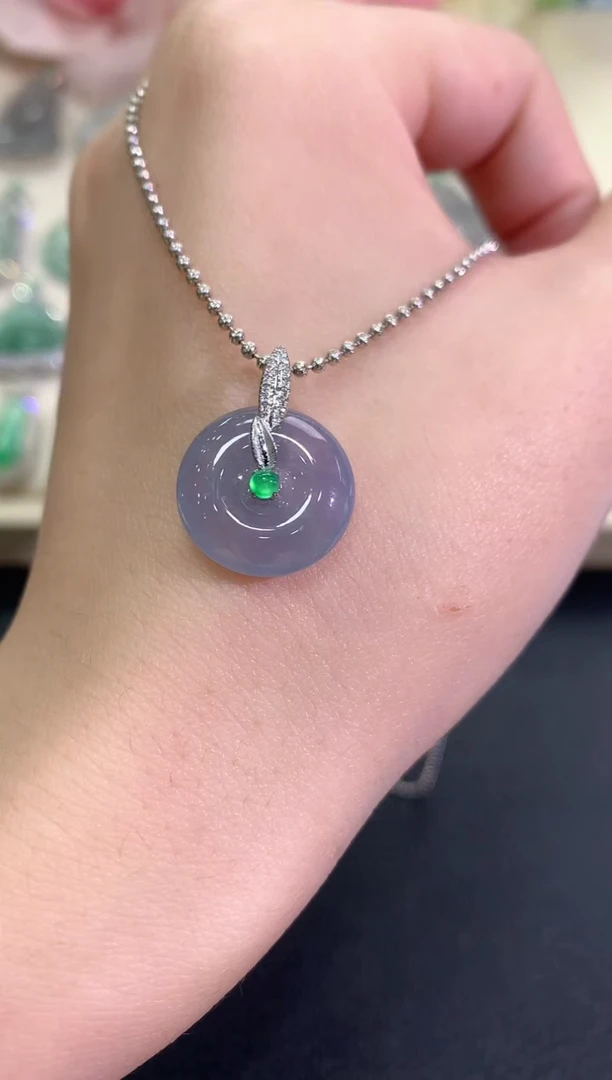 吊坠(不含链)18K金镶嵌翡翠紫货有色差多样性发货一件W11