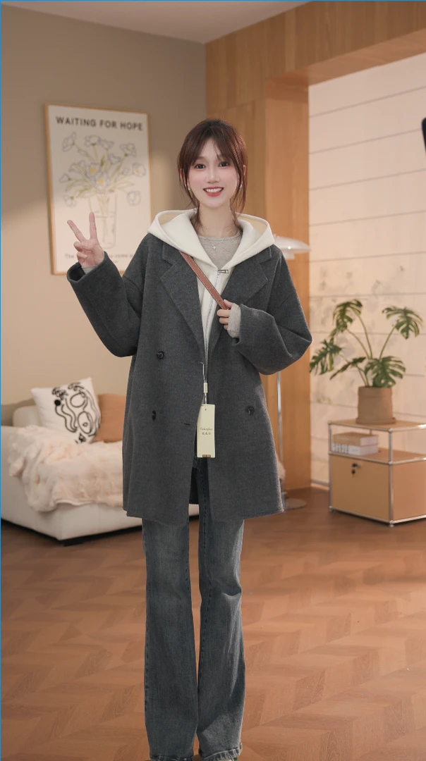 【珂珂专属】韩版气质大衣网红冬季短款小个子羊毛大衣2535