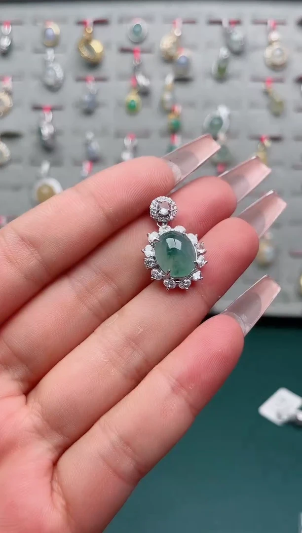 翡翠银S925镶嵌吊坠(不含链)、