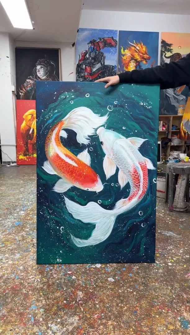 丙烯画J****o懒羊羊老师双鱼加框