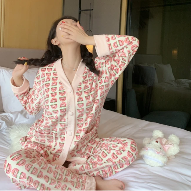 【超柔可爱女孩】V领新款海岛绒睡衣女秋冬薄款家居服舒适套装轻奢