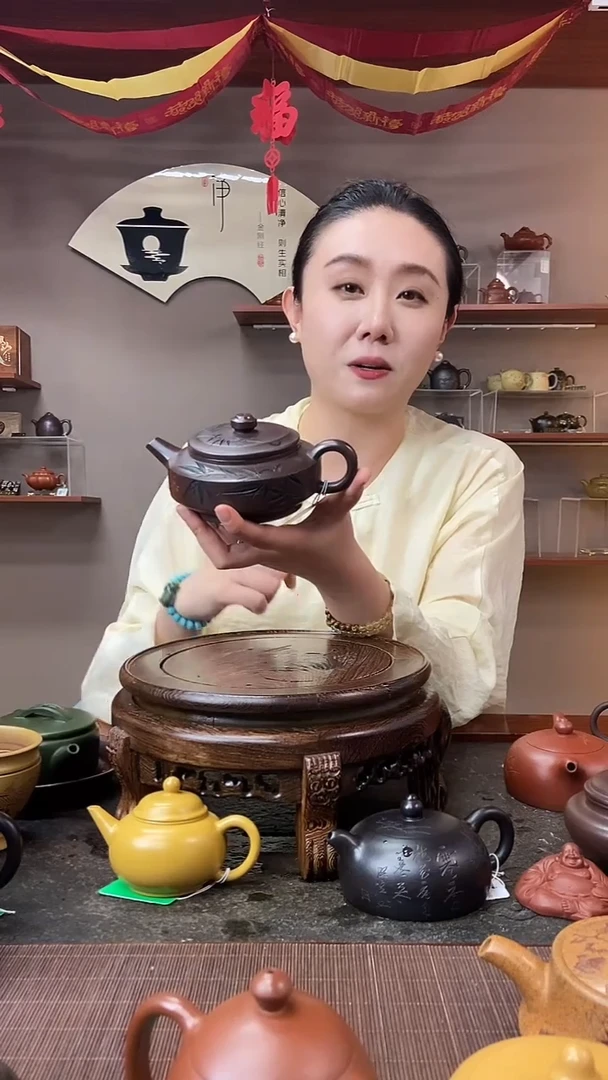 茶壶紫砂清风竹影周盘 紫龙血砂 顾林芬