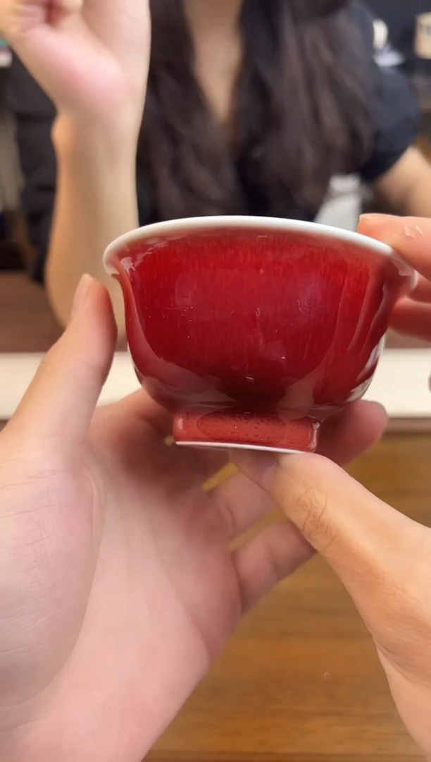 景德镇纯手工单色釉郎红压手杯子
