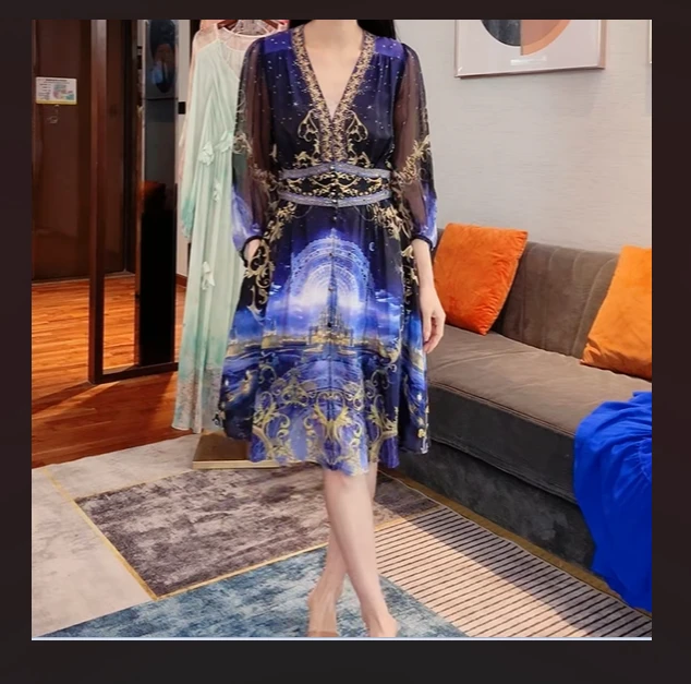 桑蚕丝2025天空之境短款轻奢法式民族风紫色返潮复古连衣裙230411