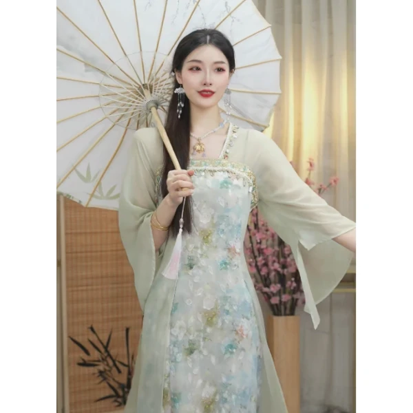 微岚熙2025春季新款日常中国风复古显瘦长款连衣裙（1461）