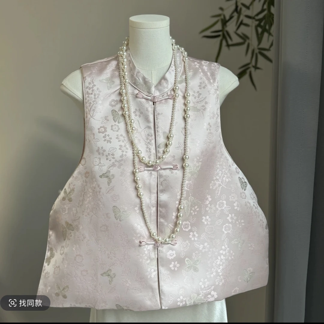 【蝶恋花】新中式国风盘扣提花马夹女甜美风春季新款时尚蝴蝶花朵