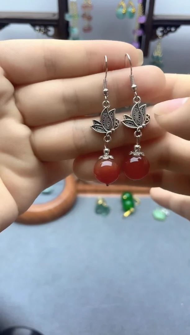 银S925镶嵌耳饰玛瑙/玉髓134000