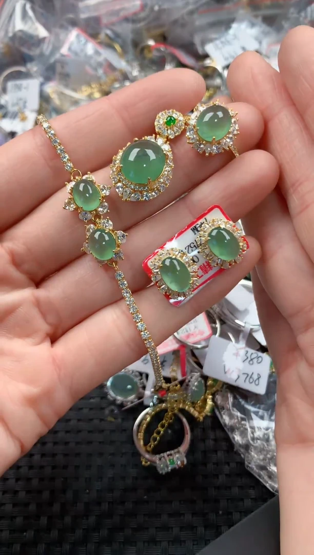 银S925镶嵌戒指翡翠222---7