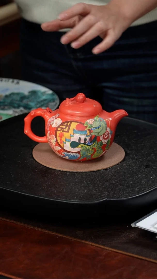 茶壶紫砂徐秀文 寿桃96 珊瑚红 380毫升
