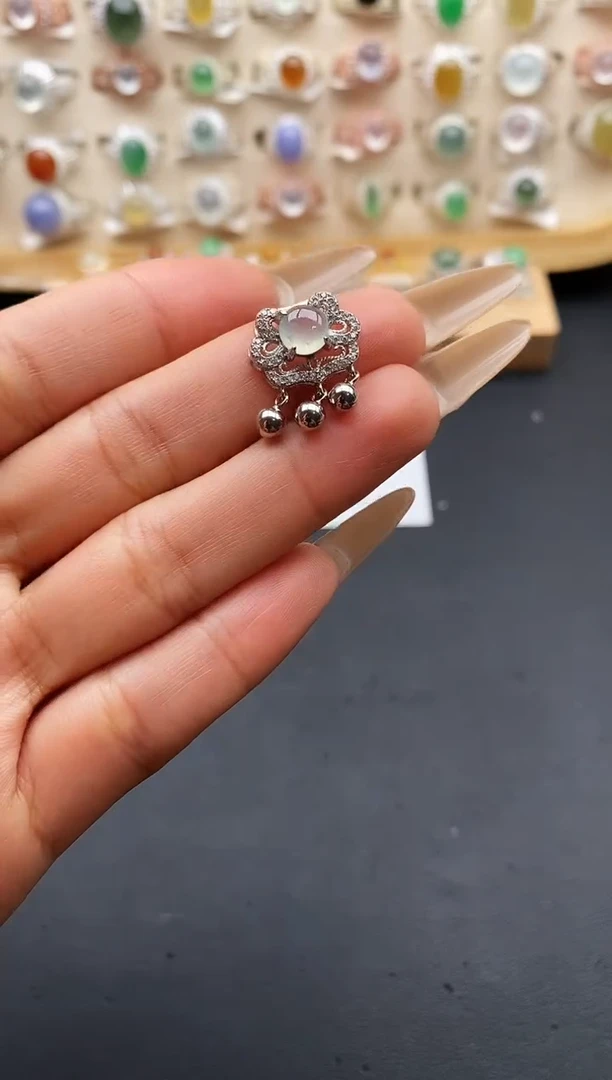 银S925镶嵌戒指翡翠缅甸天然A货翡翠1 9-3