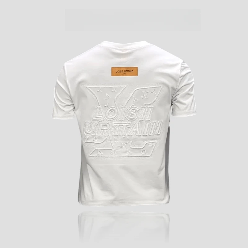 TERINELO/黛芮奈勒刺绣短袖T恤男夏季冰感丝光棉修身圆领半袖青年