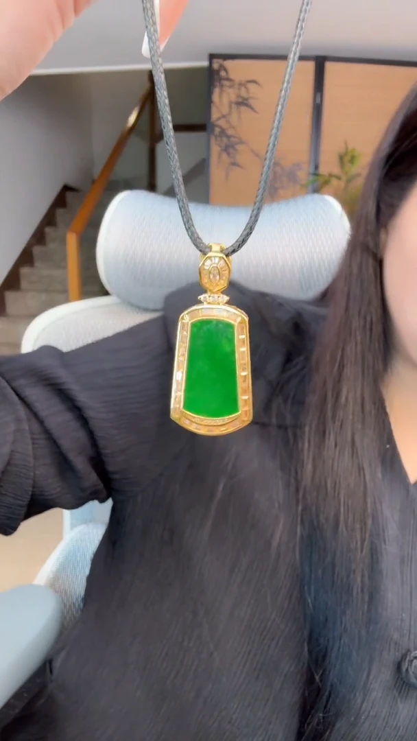 吊坠(不含链)银S925镀金镶嵌翡翠天然缅甸A货翡翠吊坠