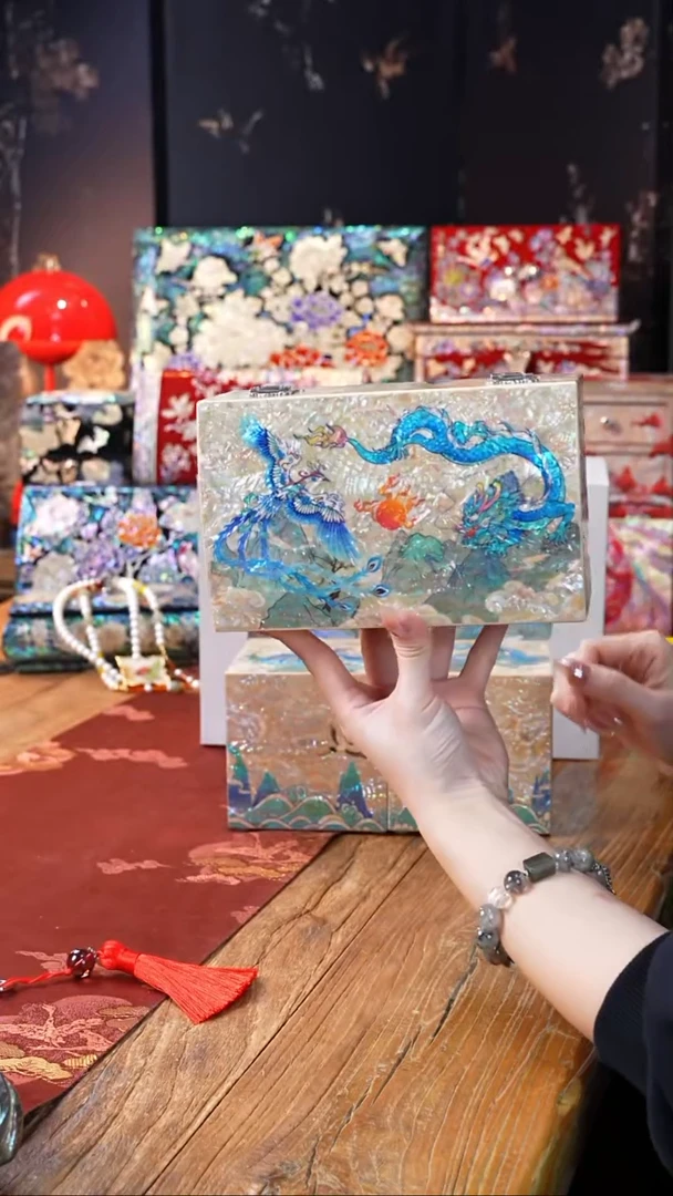 【闪购商品】瓷片螺钿工艺香椿木首饰盒