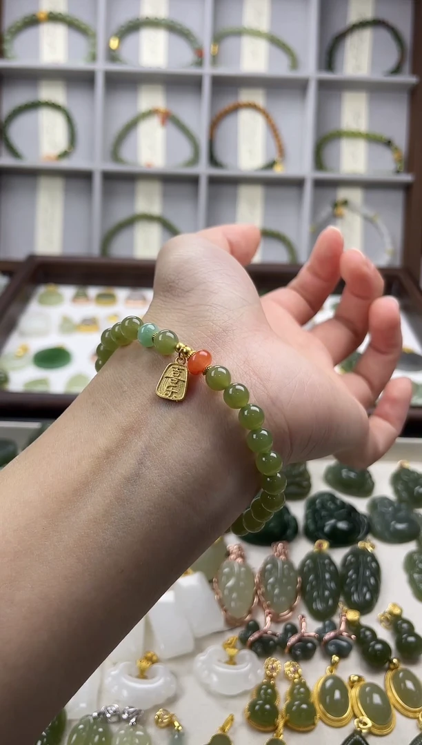 银S925镶嵌手串和田玉银S925镶嵌 手串 和田玉