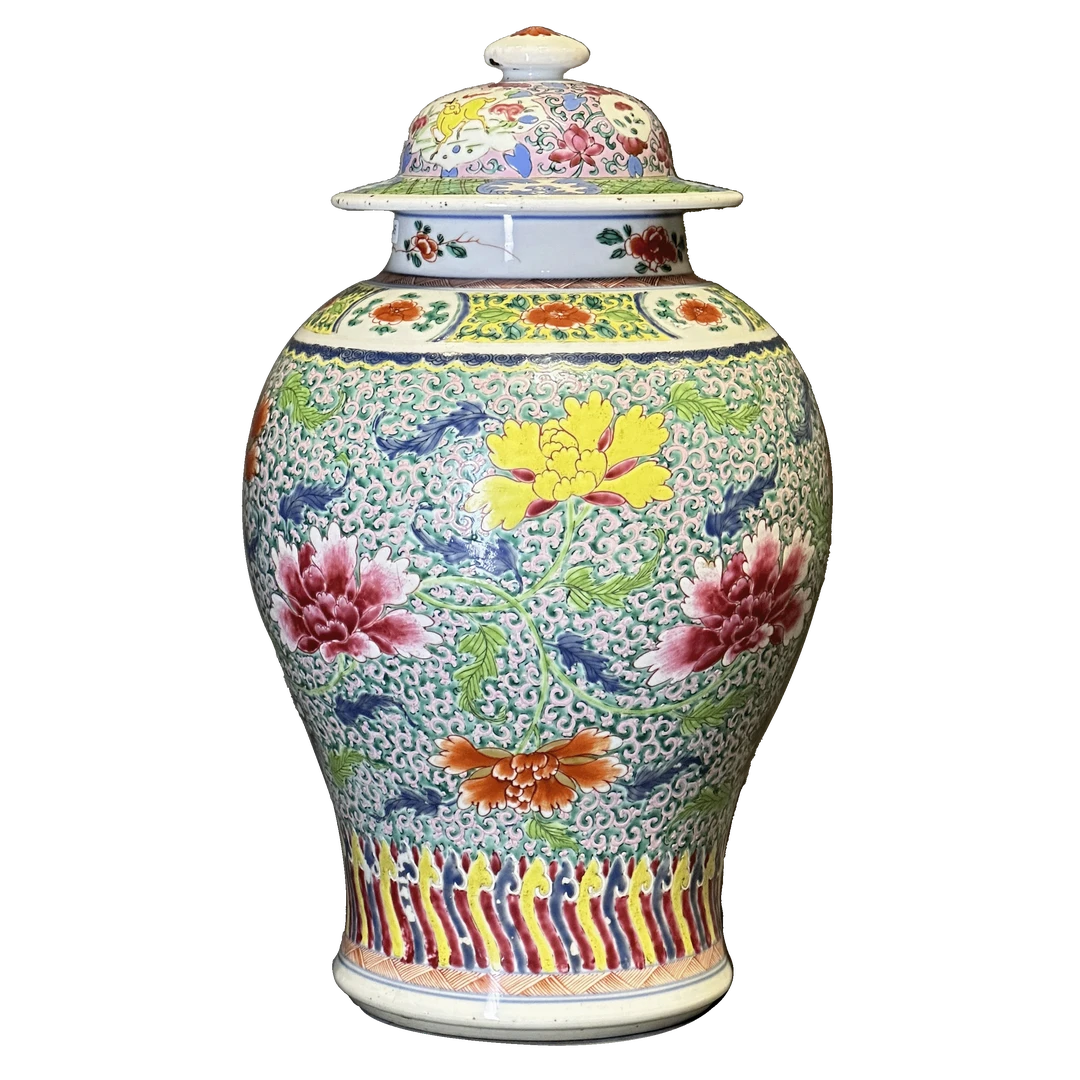 25320405y粉彩缠枝牡丹纹将军罐