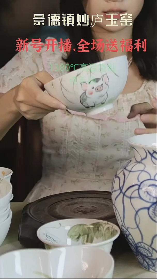 摆件景德镇高温手绘鸡心猪