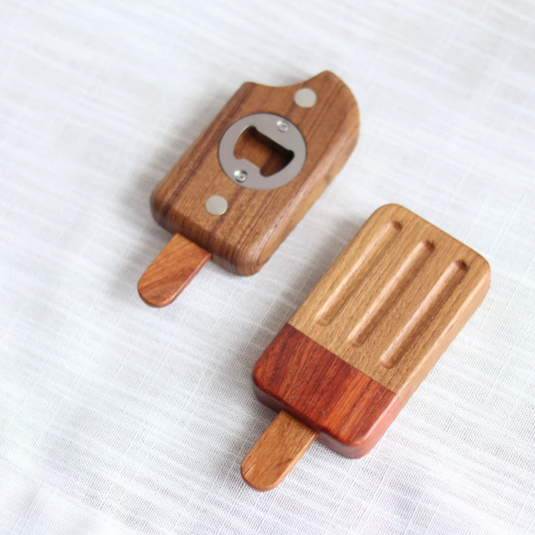 缅甸柚木花梨家用创意开瓶器冰箱贴木质啤酒磁吸启瓶