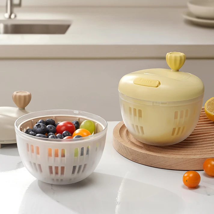 沙拉蔬菜脱水器家用沥水甩干机水果手动甩水篮厨房工具洗菜盆神器