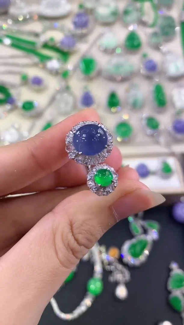 翡翠戒指18K金镶嵌D67   紫色有色差