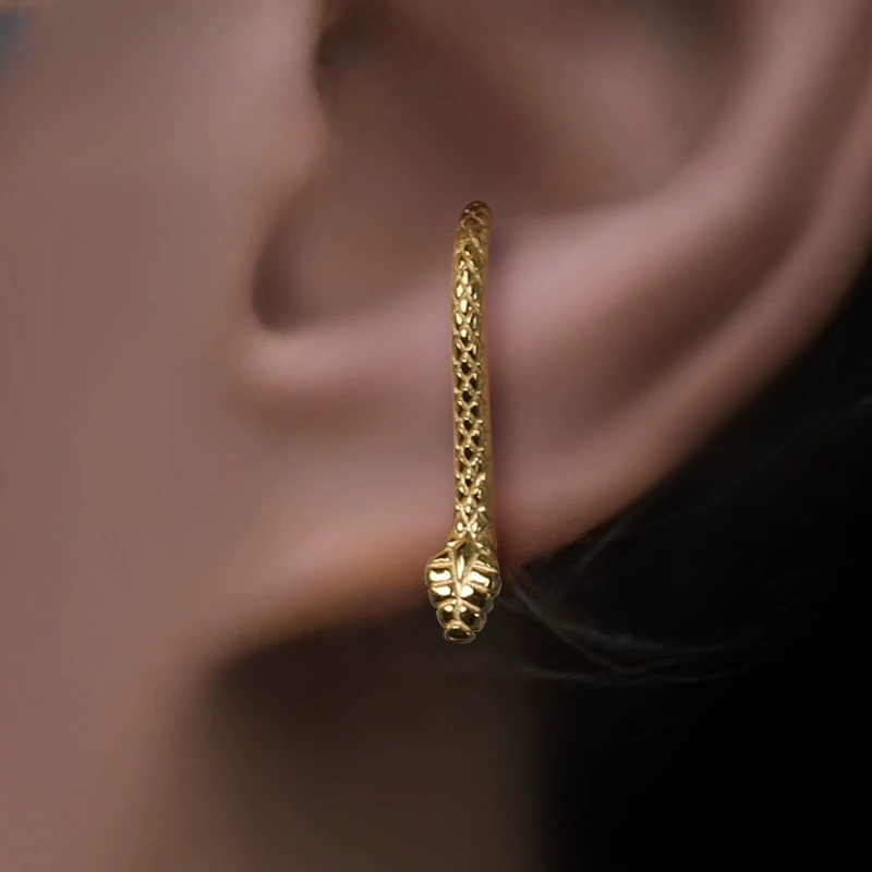 925银耳饰 moki饰品纯银耳钉蛇饰品小众设计嘻哈痞帅耳饰品美式潮