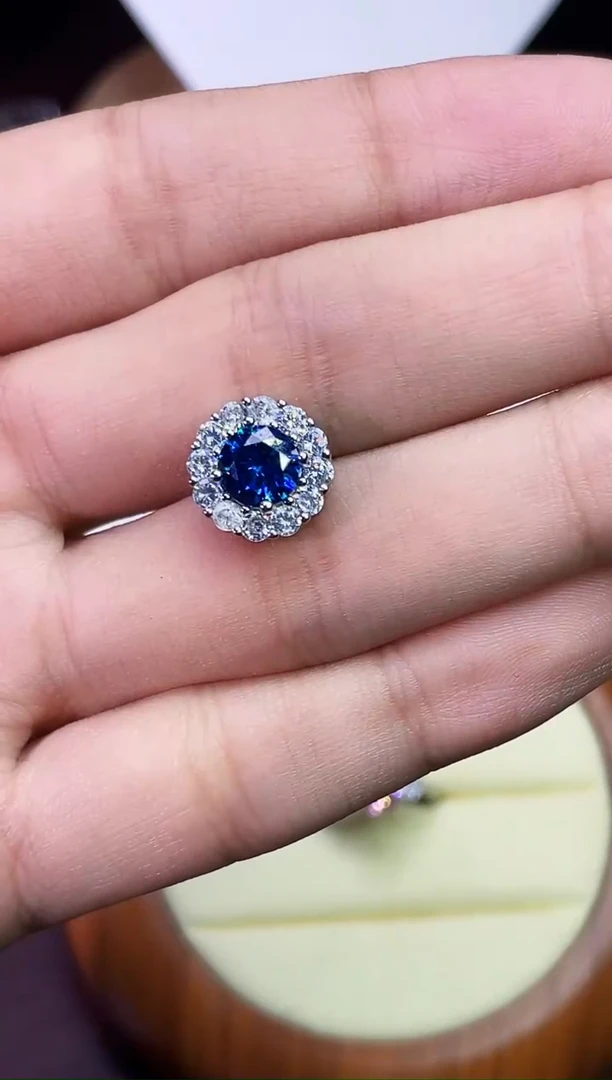 合金合成钻石耳饰蓝宝耳钉