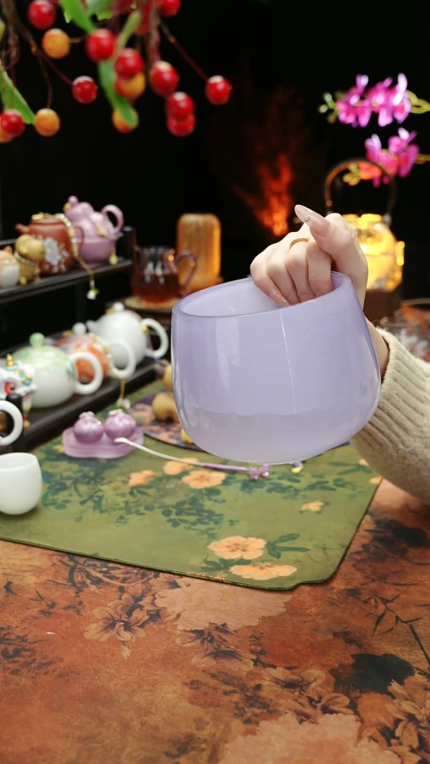 【闪购商品】紫色水晶玻璃茶渣缸建水