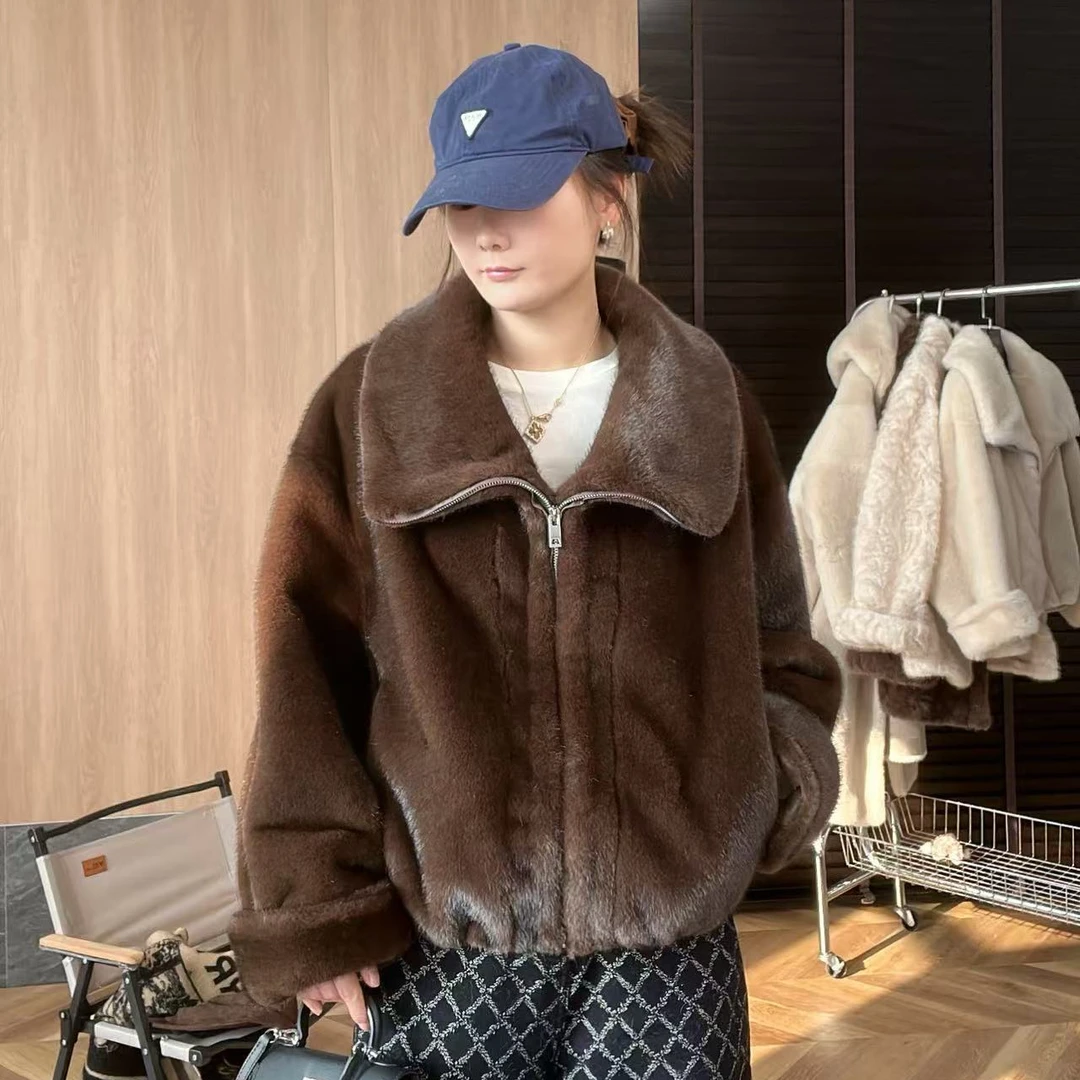 大大大翻领，翻袖欧貂绒外套