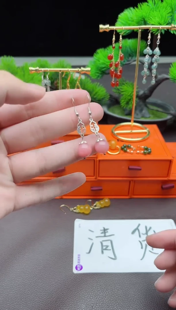 玛瑙/玉髓耳饰银S925镶嵌426