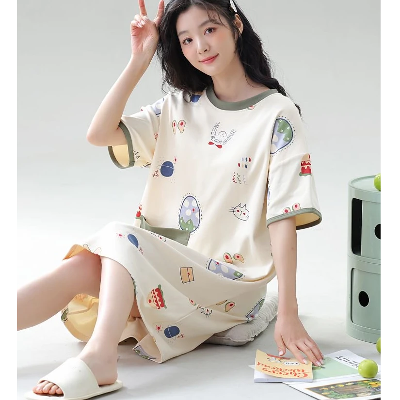 【伴】免穿文胸休闲圆领韩版纯棉睡裙5903-D