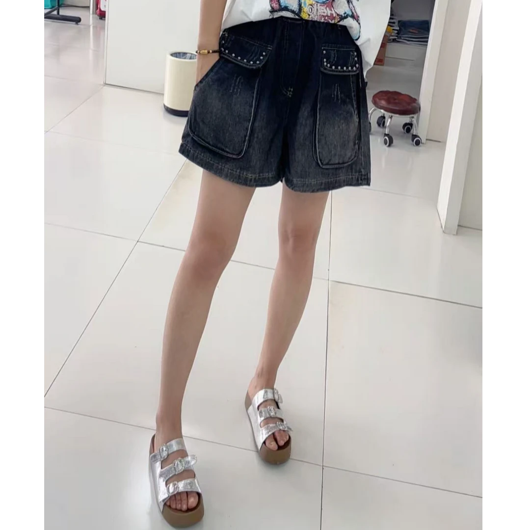 欧版L38时尚显瘦薄款大口袋软牛仔短裤-978