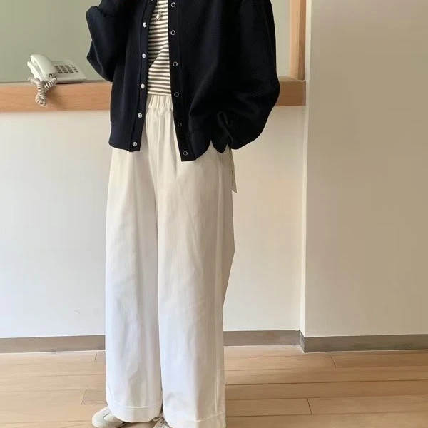 257S3069新款2025女士休闲阔腿宽松裤子休闲裤松紧腰