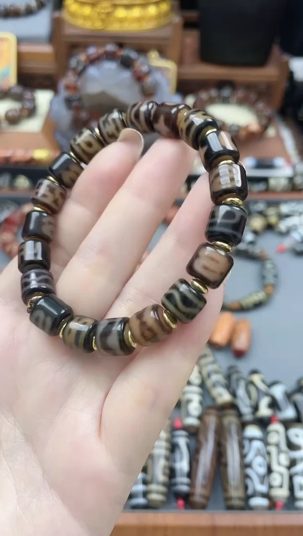 玛瑙/玉髓散珠黑金剁珠桶珠手串