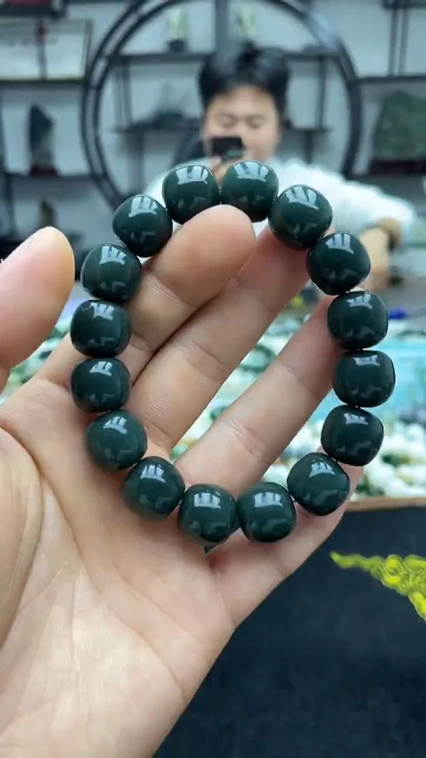 未镶嵌手串和田玉纯天然沙枣青蓝调14老型