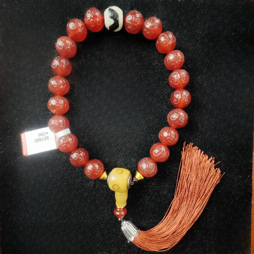 清代 祥云纹圆珠 玛瑙 虎牙宝珠 手持 KC7683