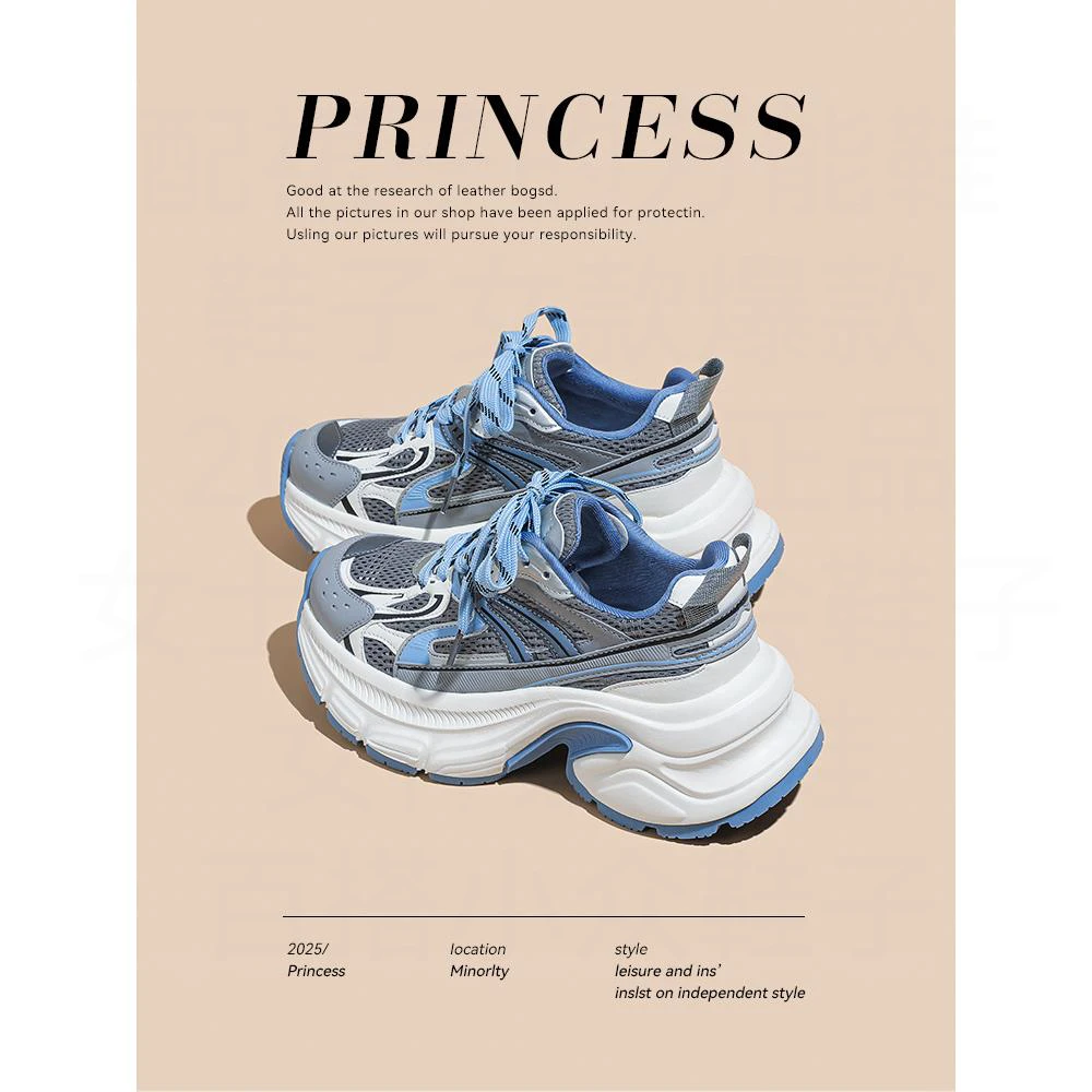 网面透气舒适老爹鞋女2025春季新款网红松糕鞋厚底增高运动休闲鞋