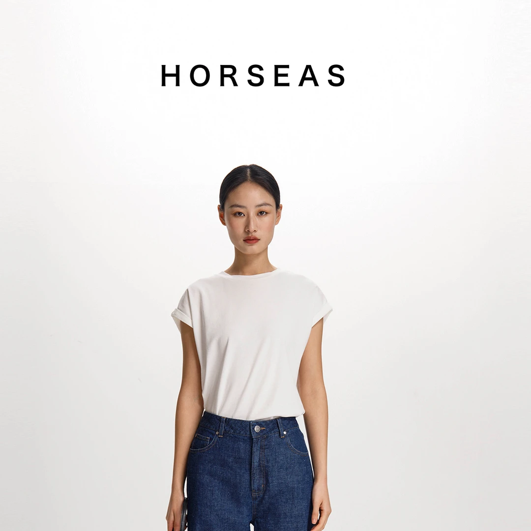 THE HORSEAS/海边的马重磅汉麻棉休闲宽松时尚基础款连肩袖T恤