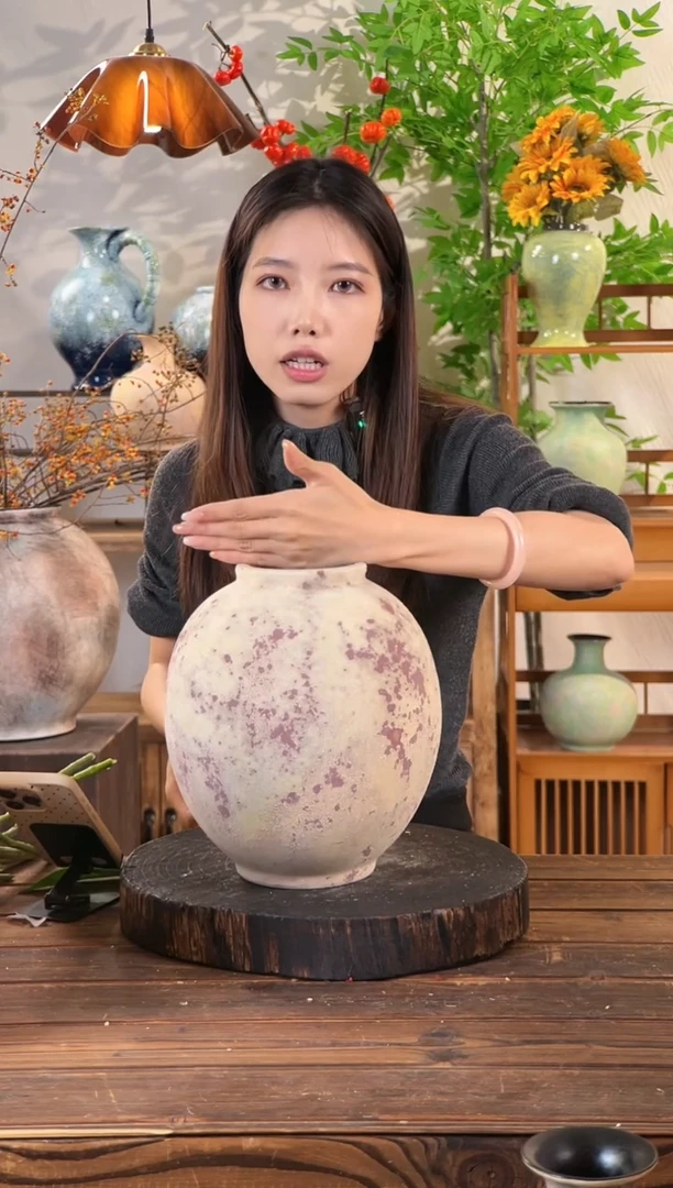 【斑点红月亮罐】侘寂风斑驳陶罐水培陶瓷花瓶【口10直径24高24.5cm】