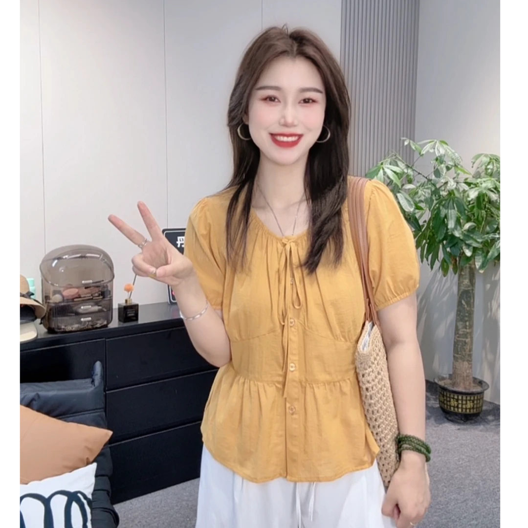 【唯美女装】美人悦～收腰小韩版开扣短袖小衫